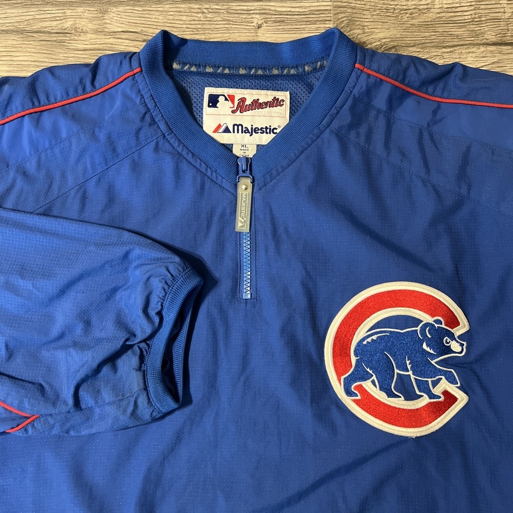 Vintage Majestic Authentic Chicago Cubs Pullover 1/4 Zip Dugout Jacket, Size XL